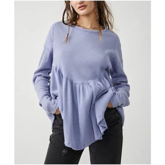 Free People Oh My Babydoll Thermal‎ Shirt Frozen Violet Long Sleeves XS - Picture 1 of 10